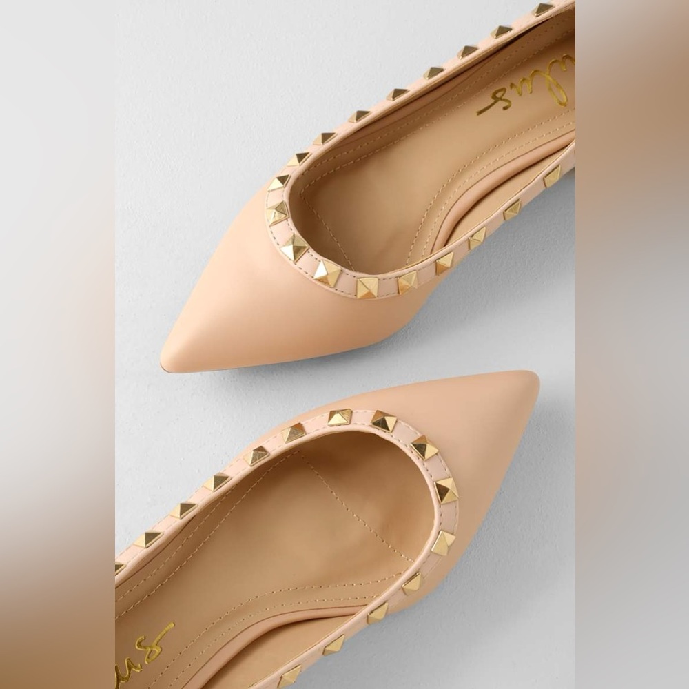 NEW! Lulus Adelyn Nude Studded Low Pointed-Toe Heels. 7.5. - Picture 9 of 15